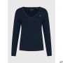 GANT Women Stretch Cotton Cable V-Neck Sweater 480022 433 Evening Blue 480022 433 GANT Women's Clothing