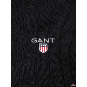GANT Women Stretch Cotton Cable V-Neck Sweater Black 480022 005