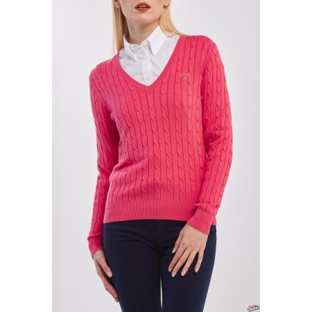 GANT Women Stretch Cotton Cable Crew Neck Sweater 480022 320 Chateau Rose