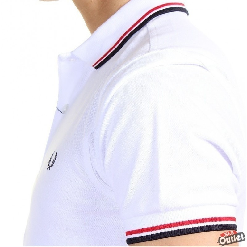 Fred Perry (M3600-748) Mens Twin Tipped Collar Polo Shirt (White/Bright Red/Navy)