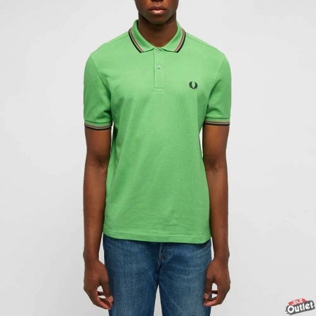 Fred Perry (M3600-J23) Mens Twin Tipped Collar Polo Shirt (Green/Pink/Black) M3600 J23 Fred Perry Poloshirts for Men