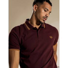 Fred Perry (M3600-J29) Mens Twin Tipped Collar Polo Shirt (Mahogany/Gold/Gold)